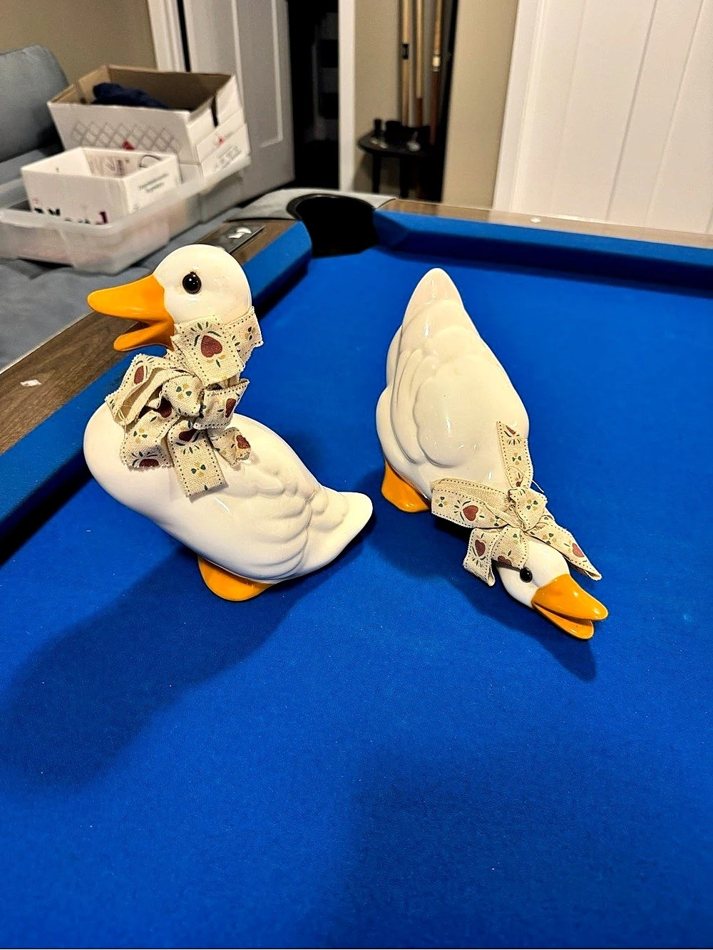 Pair of White & Orange Goose Figurines Decor